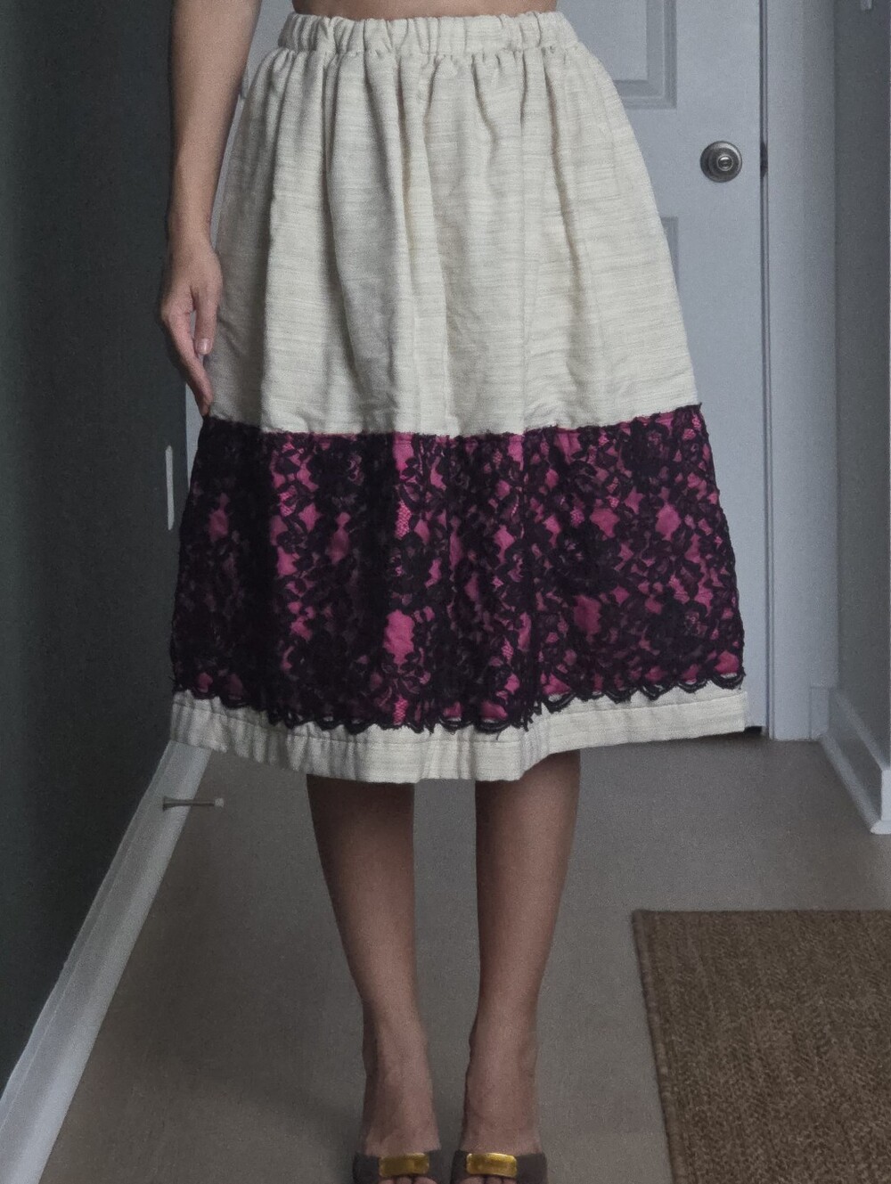 NWT Rare Comme des Garçons Midi Skirt, XS, Elastic Waist, Pockets, Vintage, Lace